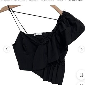 Zara Black Asymmetrical Ruffle Crop Top